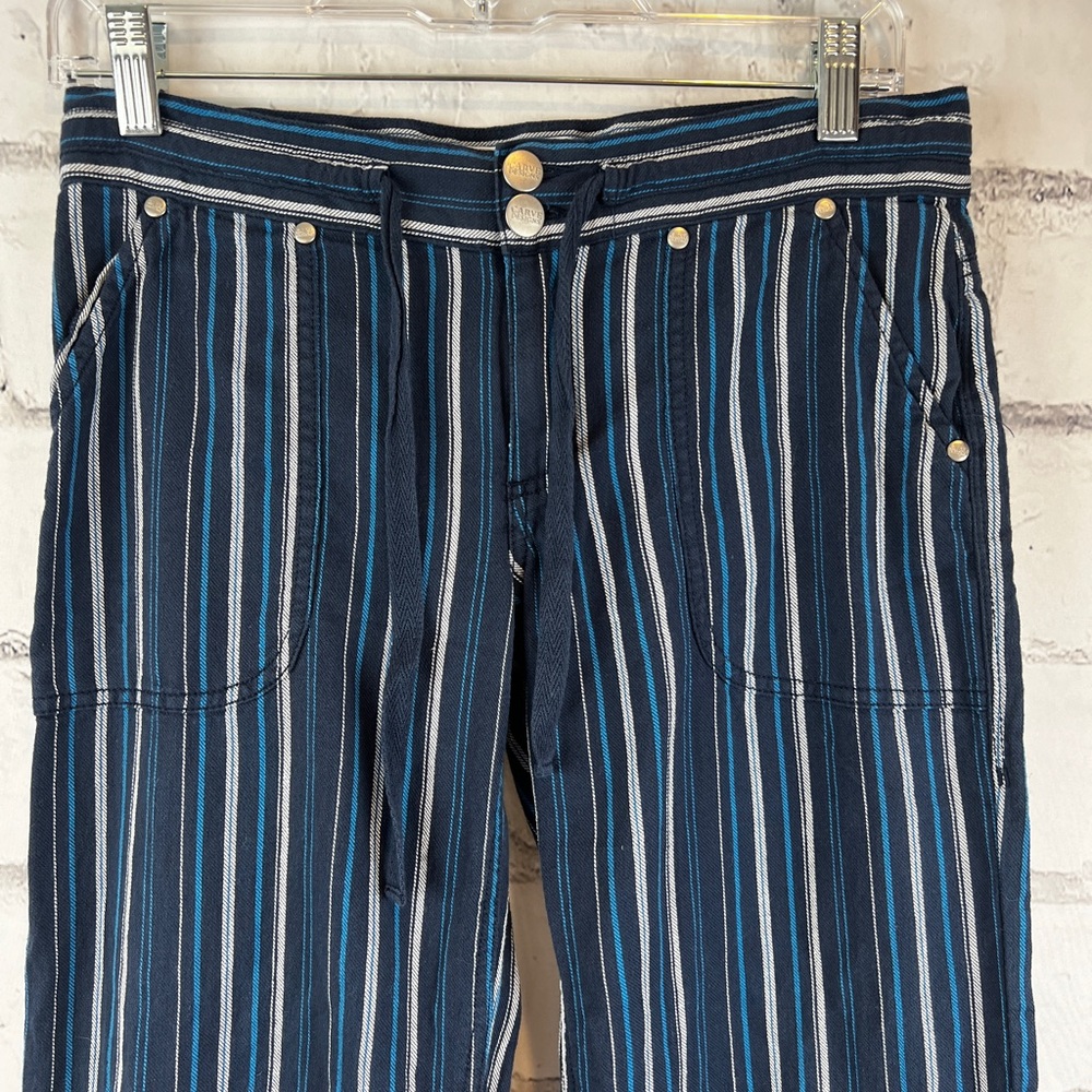 Carve Designs Tie/Button Waist Striped Palazzo Pants Blue/White